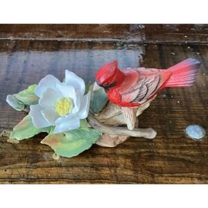 Lefton Porcelain Bird Figurine Cardinal with Dogwood Flower 1983 Number 03998